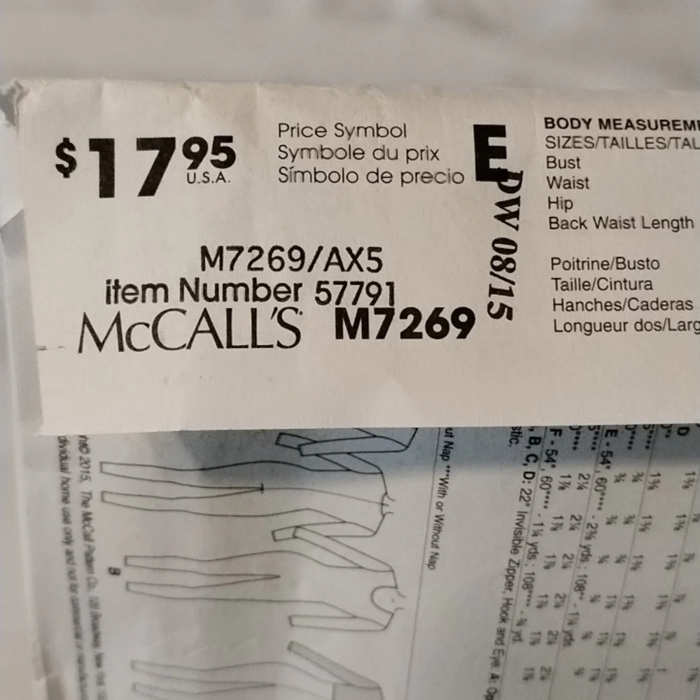 McCall's (M7269) Villan Costume Pattern, NWT, Size: AX5 (4-6-8-10-12)